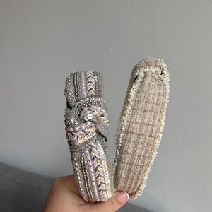 Elegant Gray and Cream Beaded Headbands